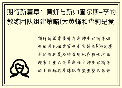 期待新篇章：黄蜂与新帅查尔斯-李的教练团队组建策略(大黄蜂和查莉是爱情吗)