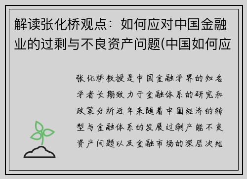 解读张化桥观点：如何应对中国金融业的过剩与不良资产问题(中国如何应对金融战)