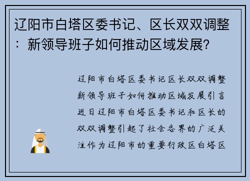 辽阳市白塔区委书记、区长双双调整：新领导班子如何推动区域发展？